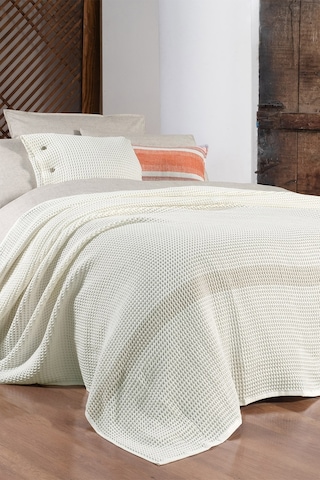 Sarev Polendia Ekru Çift Kişilik %100 Pamuk Yatak Örtüsü 200 220 Cm