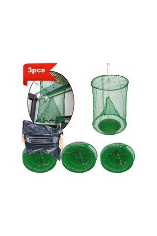 Aubyhe 3 Adet Demir Tel Sinek Tuzağı - Yeşil Renkli, Plastik Yem Tablasıyla, Halka Takılabilir Sinek Yakalama Aleti