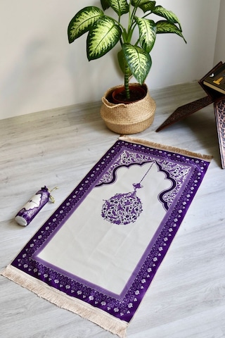 Mihrap Desenli İpek Dokulu Keseli Seccade S1029 Mor Renk Mor