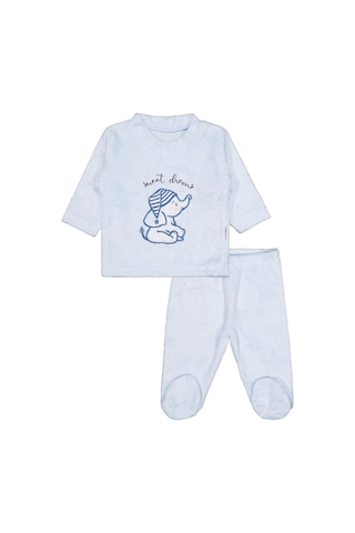 Albimini Minidamla Filli Nakış Patikli 2li 1-6 Ay Pijama Takımı - Mavi