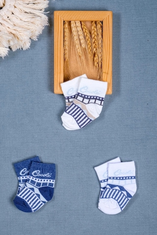 Cocole Socks Erkek Bebek Soket Çorabı 3 Lü Set Pamuklu Özel Logolu & Çizgi Desenli Çok Renkli