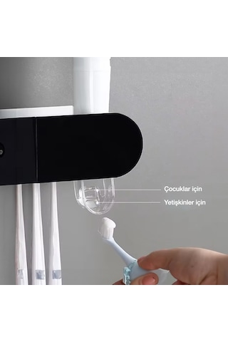 Ecoco Yapışkanlı Manyetik 3'lü Bardak Tutuculu Diş Macun Sıkacağı Siyah