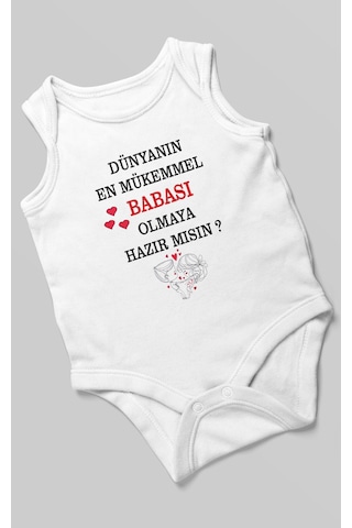 Dünyanın En Mükemmel Babası Olmaya Hazır Mısın Baskılı Bebek Zıbını %100 Pamuk Sıfır Kol Beyaz