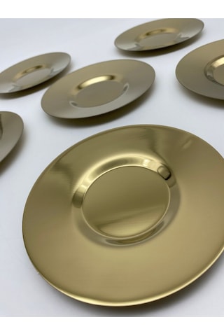 6'lı Gold Paslanmaz Çelik Çay Tabağı Seti Pasct01 Gold