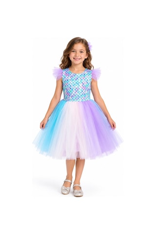Esila Kids Kız Çocuk Elbise Deniz Kızı Desenli 1-8 Yaş Çok Renkli