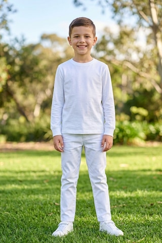 Kiagu Erkek Çocuk Uzun Kollu Basic Düz Tişört %100 Pamuk Bisiklet Yaka T-shirt 2-13 Yaş Beyaz