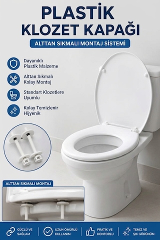 Oval Klozet Kapağı Plastik Alttan Sıkmalı Standart Model Beyaz