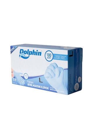 Dolphin Pudrasız Nitril Eldiven Mavi L 100'lü Dolphin Pudrasız Nitril Eldiven Mavi L 100'lü
