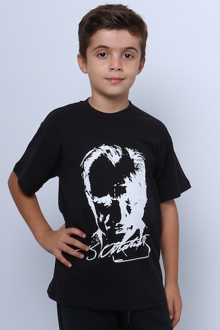 Hçm Çocuk Atatürk Ayyıldız Baskılı Tshirt Kısa Kollu A62 Siyah
