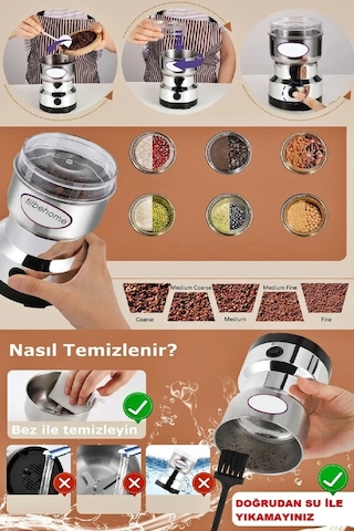 Elektrikli Kahve Baharat Bakliyat Öğütücü Makine Pirinç Biber Tahıl Öğütücü Değirmen Gıda Öğütücü Çok Renkli