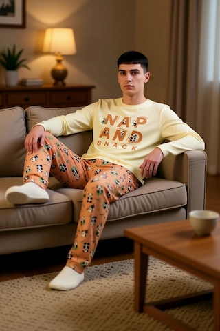 Ersefa Kız Çocuk Panda Baskılı Bisiklet Yaka Uzun Kollu Pijama Takımı Fo Bej