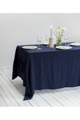 Wellstil Premium Keten Masa Örtüsü Lacivert