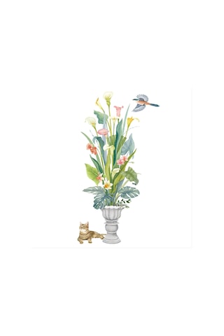 Çiçek Vazo Kedi Pvc Duvar Sticker Kendinden Yapışkanlı Ev Oturma Odası Dekorasyon Sticker Çıkarılabilir 62 115 Cm Şeffaf