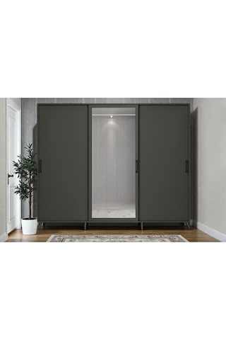 Petek Tamamı Mdf Sürgülü Portmanto Vestiyer Ayakkabılık Füme 180 Cm