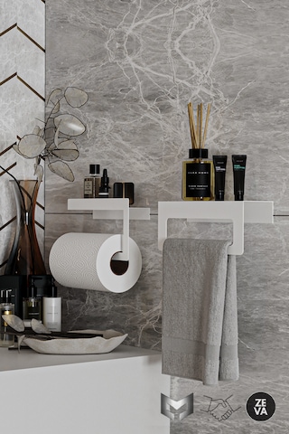 Beyaz Duvara Monte Havluluk & Peçetelik Modern&dayanıklı 2'li Set Beyaz