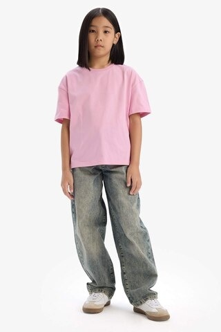 DeFacto Kız Çocuk Relax Fit Bisiklet Yaka Basic Düz Kısa Kollu Tişört D9099A825SMPN444 Pembe