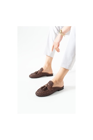 Dericia Shoes Fable Hakiki Deri Günlük Rahat Kadın Terlik Kahverengi