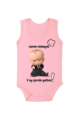 Bebetospik %100 Pamuk 9 Ay İçeride Yattım Baskılı Zıbın & Body Pembe