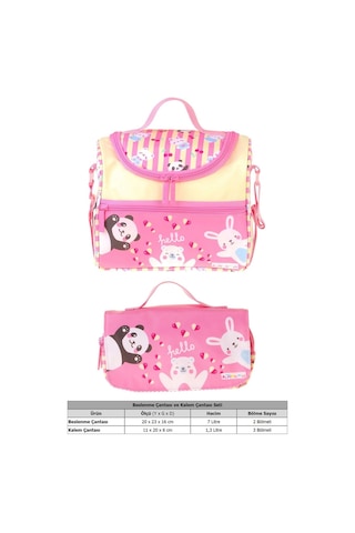 Kaukko Kids Kız Çocuk Hello Baskılı Sarı - Pembe Thermo Beslenme Çantası Ve Kalemlik Seti - Setkk-l5309
