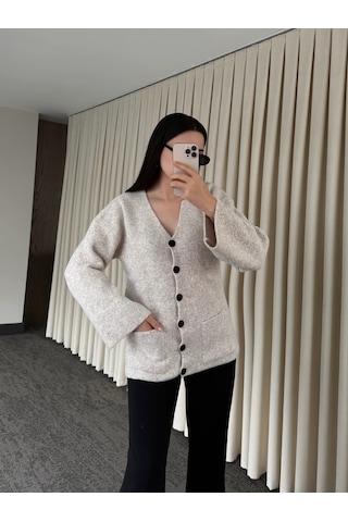 Laluvia Düğmeli Basic Hırka - 4622 Taş