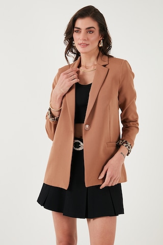 Lela Standart Fit Mono Yaka Desenli Astar Detaylı Blazer Bayan Ceket 6524003 Camel