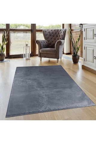Vl Comfort Peluş Halı Gri Overloklu Antrasit