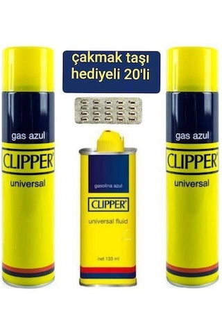 Clipper Çakmak Benzini 133Ml + 2 x 250 Ml Çakmak Gazı +20 Taş