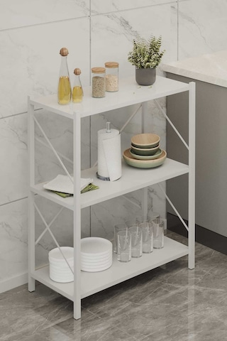 Üç Katli Çok Amaçli Rafli Dolap Beyaz Profil Beyaz Sunta 60x24x80 Cm Mtl050