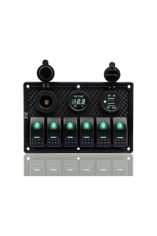 Bfy Switch Panel 6'Lı Voltmetre +Çakmaklık+ Usb Yeşil