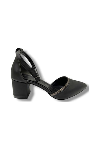 C-shoes 105-25 Saten Ağzı Taşlı Kalın Topuk Kadın Ayakkabı Siyah