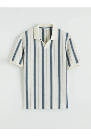 Lc Waikiki İndigo Polo Yaka Çizgili Havlu Kumaş Erkek Tişört Indigo