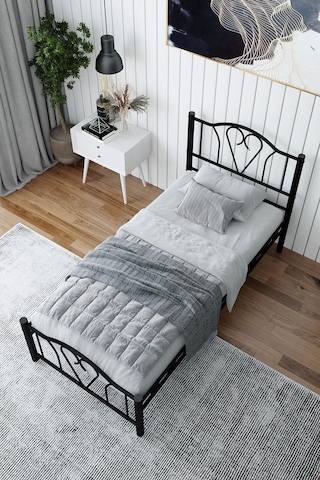 Argimo Orkide Tek Kişilik Ferforje Siyah Metal Karyola 100x200