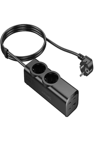 2 Li Akım Korumalı Çoklu Priz 4 Usb Çıkışlı 2200w Hızlı Şarj Destekli Kompakt Tasarım Siyah 1 - 3 M