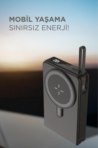1019 10000 Mah Magsafe Kablosuz Type-c 22,5 W Hızlı Şarj Powerbank Siyah