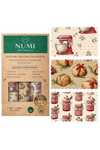 Balmumu Gıda Saklama Bezleri Premium 3 Lü Set 30 30 Cm - Country Pantry Serisi Çok Renkli