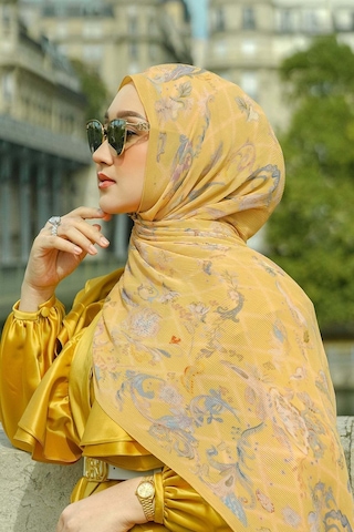 Buttonscarves Autograph Piliseli Şal - Jaune Sarı