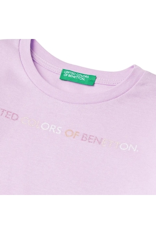 United Colors Of Benetton Kız Çocuk Lila Önü Su Bazlı Logo Baskılı Normal Kesim Uzun Kollu T-shirt LİLA