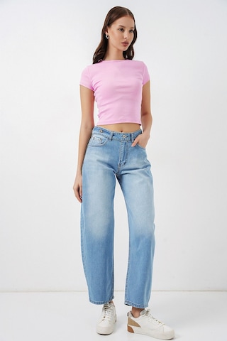 Hiccup Bdart Yüksek Bel Geniş Paça Jean Açık-orta Mavi Denim 05