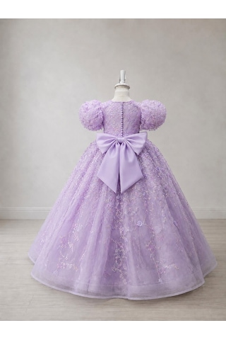 Star Kids Fashion Kız Çocuk Lila Prenses Elbisesi Çiçek İşlemeli Kabarık Tül Abiye Doğum Günü Özel Gün Elbisesi kırmızı