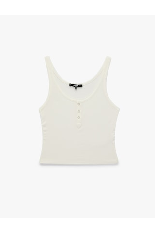 Koton Slim Fit Viskon U Yaka Kolsuz Düğmeli Spor Atlet Ekru 6sak30276nk