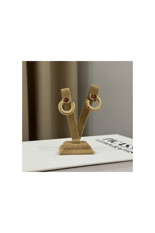 Taba Taşlı Gold Burgu Halka Küpe Şık Tasarım Kadın Küpe Altın