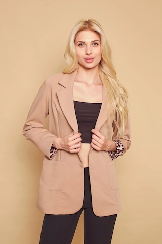 Yakalı Cepli Uzun Kol Katlamalı Blazer Kumaş Ceket-bej Bej