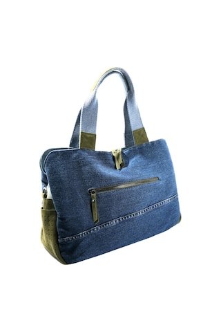 Biem Accessory Biem İndigo-haki Denim Salaş-retro Taş Trok Döşemeli Çok Gözlü Çanta Çok Renkli