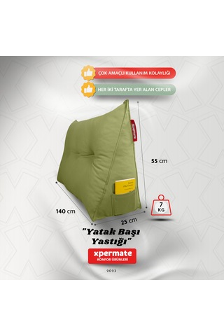 Yatak Başı Yastığı Sırt Ve Bel Destek Yastığı 140 Cm Yeşil