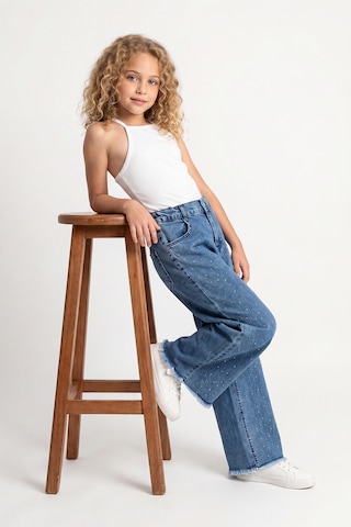 Joy Kids Kız Çocuk Boydan Taşlı Bilek Üstü Kot Pantolon 9-16yaş Mavi Açık Mavi