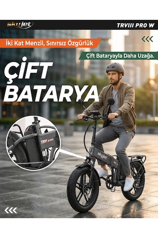 Skyjet Trvııı Pro W Çift Bataryalı 1000w Elektrikli Bisiklet Ayna Çanta Ve El Gazı Hediyeli Gri