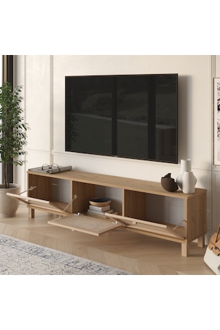 Robin Home Arizona Tv Ünitesi Sehpası Ahşap Ayaklı 3 Ahşap Jüt Kapaklı 180cm Sepet-jüt Kahverengi