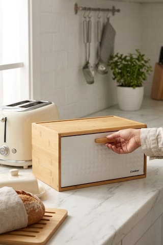 Cooker Valenza Metal Kapaklı Bambu Ekmek Kutusu Ckr4541 Beyaz