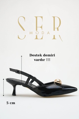 Sermoda Topuklu Kadın Ayakkabı - 5 Cm İnce Topuklu Sivri Burun Kadın Stiletto Ayakkabı Rugan Siyah