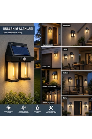 2& 39 Li Solar Güneş Enerjili Led Duvar Apliği, Hareket Sensörlü, Şarjlı, Kablosuz Dış Mekân Bahçe Ve Kapı Lambası 525089an79yt0079